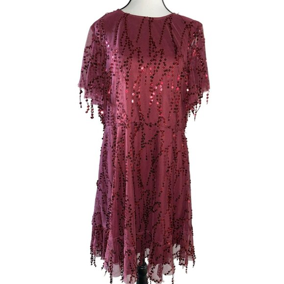 NWT Southern Fried Chics Burgundy Mesh Sequined Dress Size XXL - Picture 1 of 7